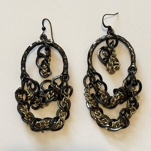 Black and Gold Chain Hanging Earrings, 3.5”